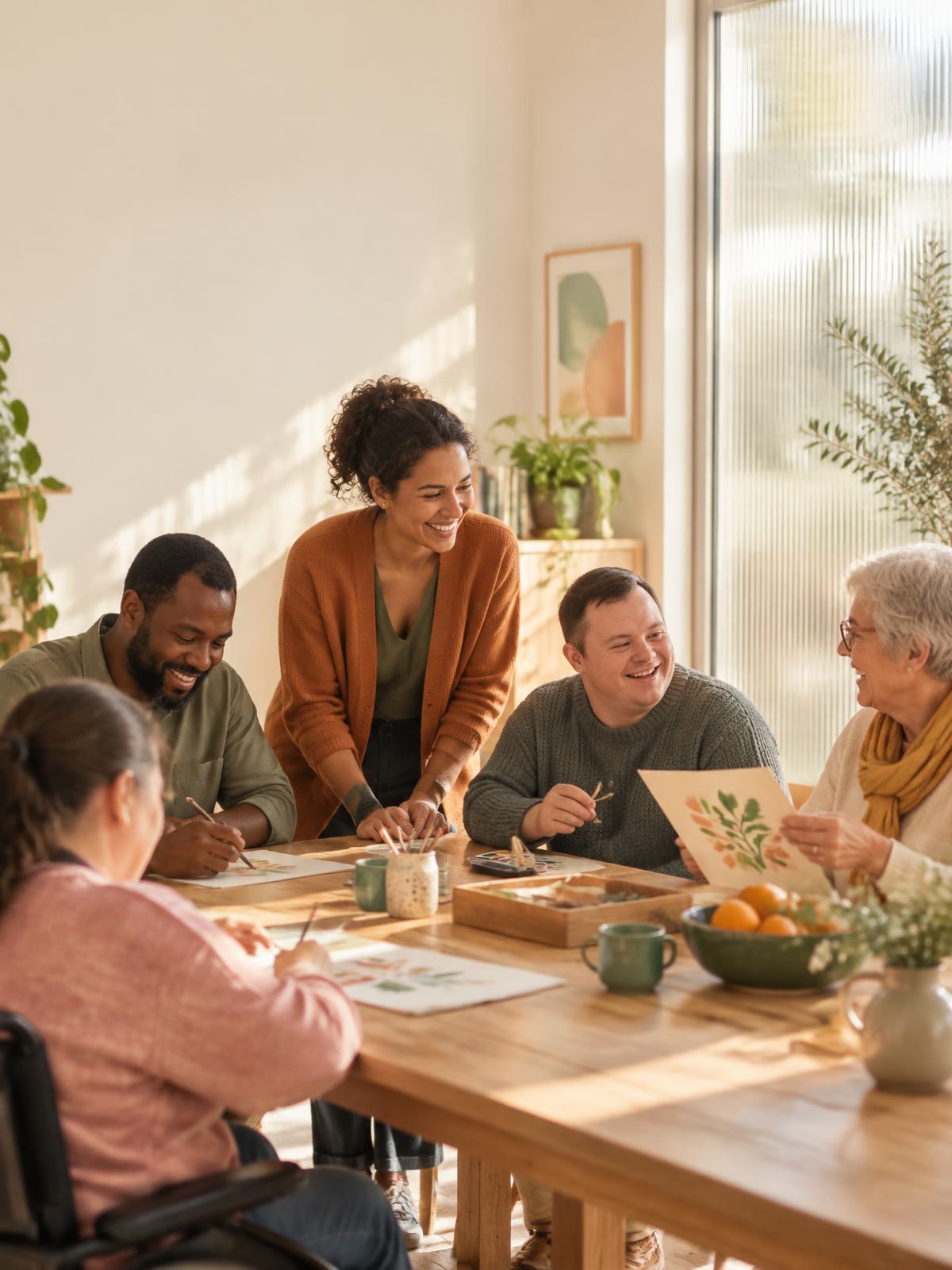 A diverse group of adults enjoying a creative community activity together